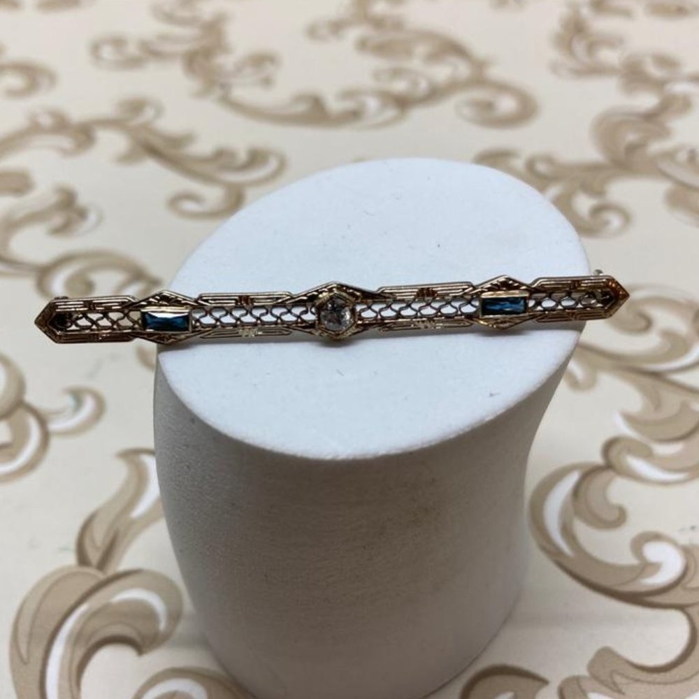 14k Antique Art Filigree Deco Bar Brooch